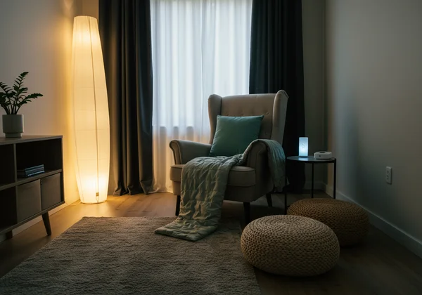 Calm, sensory-friendly home space with soft lighting