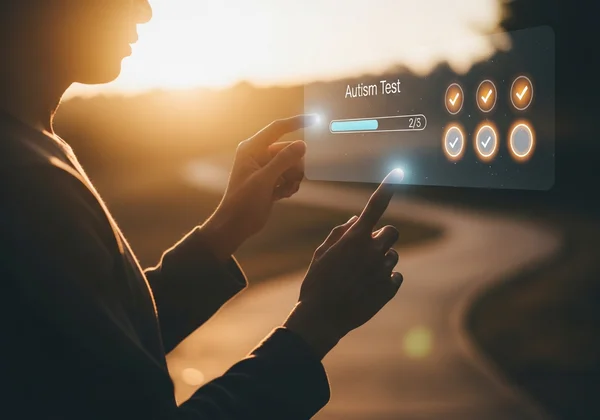 Person exploring self-reflection through an online test