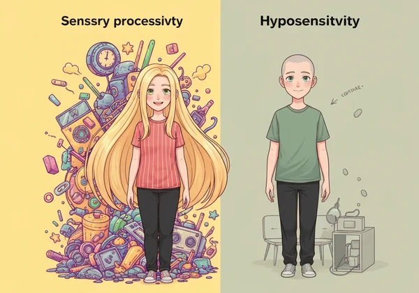 Illustration of hypersensitivity vs hyposensitivity in autism