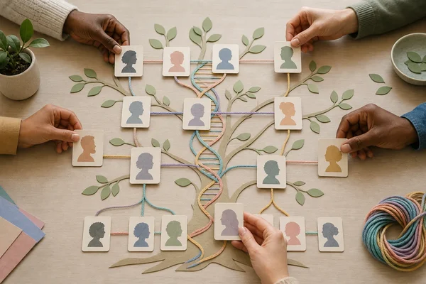 Family tree with genetic threads